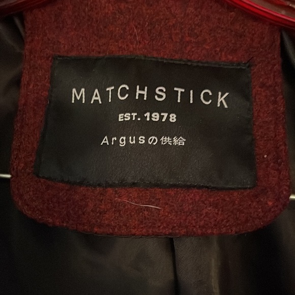 Matchstick Maroon Polyester Long Sleeve Double Breasted Fitted PeaCoat Large - Picture 4 of 5